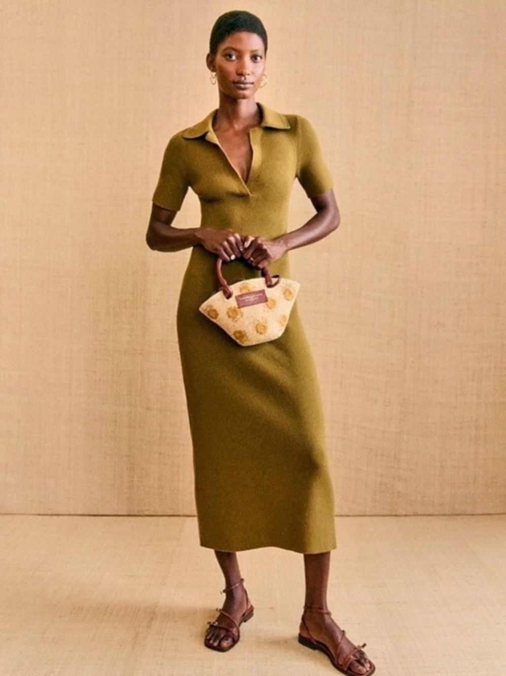 Sézane Numa Midi Dress in Brown Size Medium